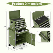2-in-1 Rolling Tool Chest with 5 Sliding Lockable Drawers-Green