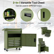2-in-1 Rolling Tool Chest with 5 Sliding Lockable Drawers-Green