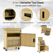 2-in-1 Rolling Tool Chest with 5 Sliding Lockable Drawers-Yellow