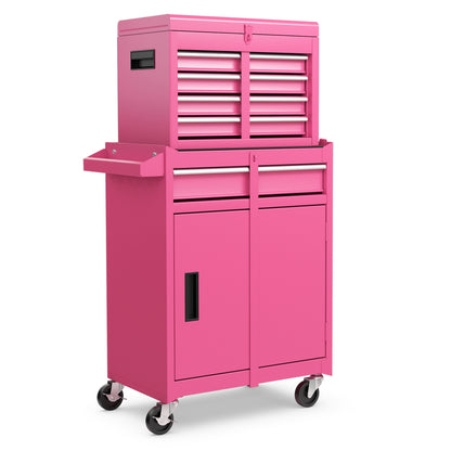 2-in-1 Rolling Tool Chest with 5 Sliding Lockable Drawers-Green - Pink