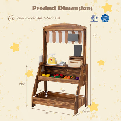 2-in-1 Wooden Mud Kitchen & Market Stand with Planter Box