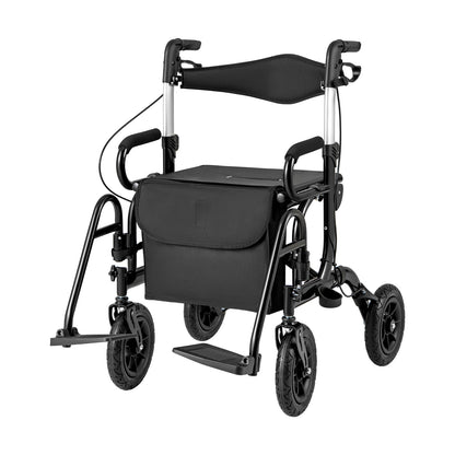 2-in-1 Foldable Rollator Walker with Seat abd 9 Inch Pneumatic Tires for Seniors