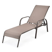 2 Pcs Outdoor Patio Lounge Chair Chaise Fabric with Adjustable Reclining Armrest-Brown