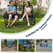 2-Person Double Rocking Loveseat with Mesh Fabric and Center Tempered Glass Table-Navy