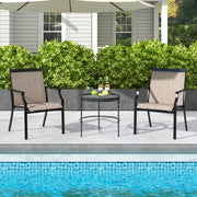 2 Piece Patio Dining Chairs Large Outdoor Chairs with Breathable Seat and Metal Frame-Brown