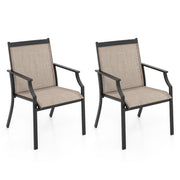 2 Piece Patio Dining Chairs Large Outdoor Chairs with Breathable Seat and Metal Frame-Brown