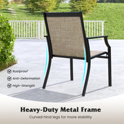 2 Piece Patio Dining Chairs Large Outdoor Chairs with Breathable Seat and Metal Frame-Brown