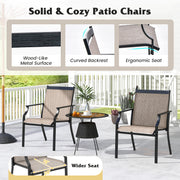 2 Piece Patio Dining Chairs Large Outdoor Chairs with Breathable Seat and Metal Frame-Brown