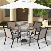 2 Piece Patio Dining Chairs Large Outdoor Chairs with Breathable Seat and Metal Frame-Brown