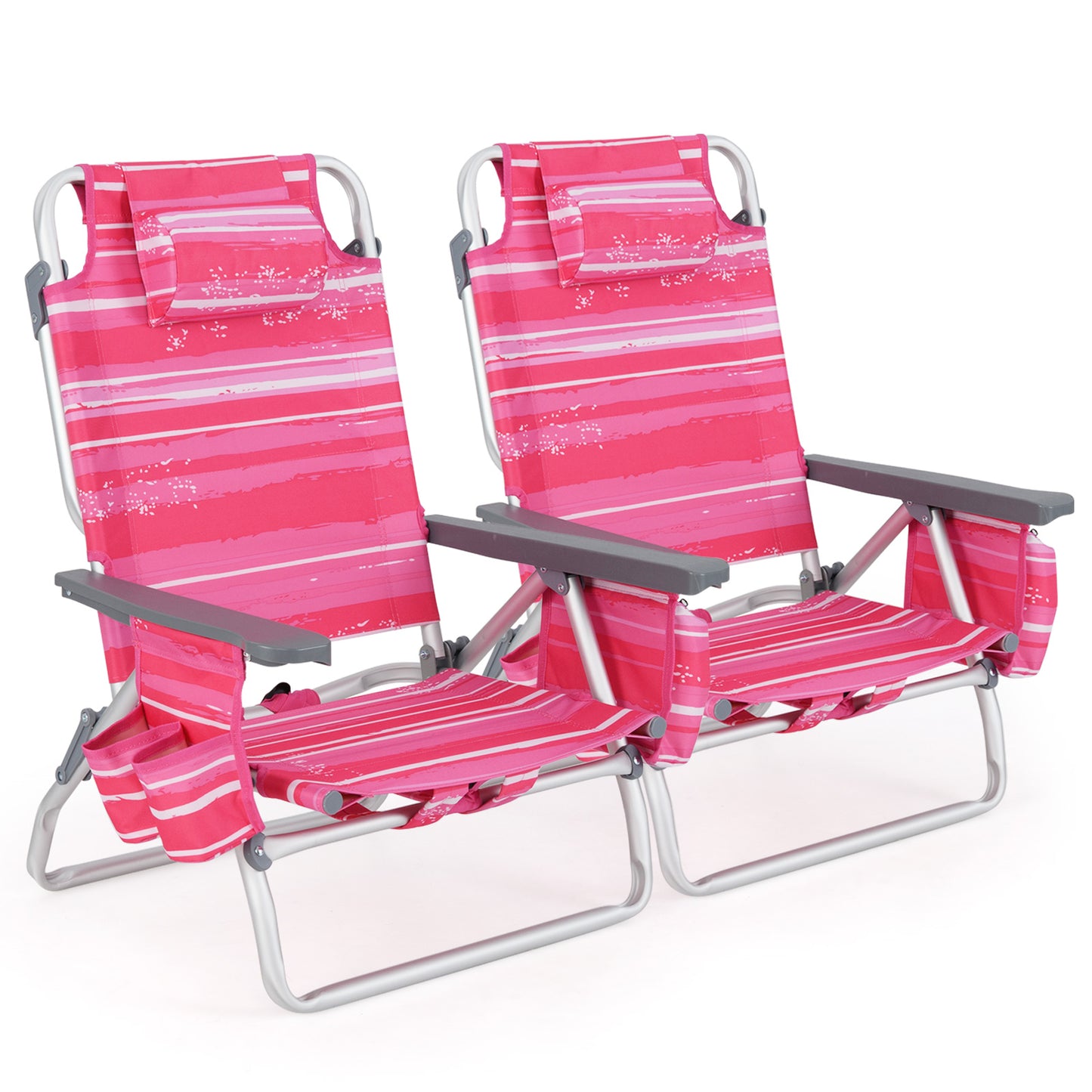 2 Pieces Folding Backpack Beach Chair with Pillow-Multicolor - Hot Pink
