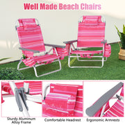 2 Pieces Folding Backpack Beach Chair with Pillow-Hot Pink
