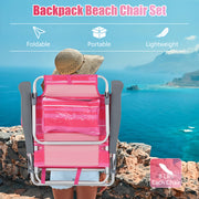 2 Pieces Folding Backpack Beach Chair with Pillow-Hot Pink