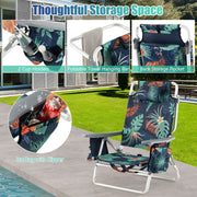 2 Pieces Folding Backpack Beach Chair with Pillow-Multicolor