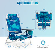 2 Pieces Folding Backpack Beach Chair with Pillow-Peacock Blue