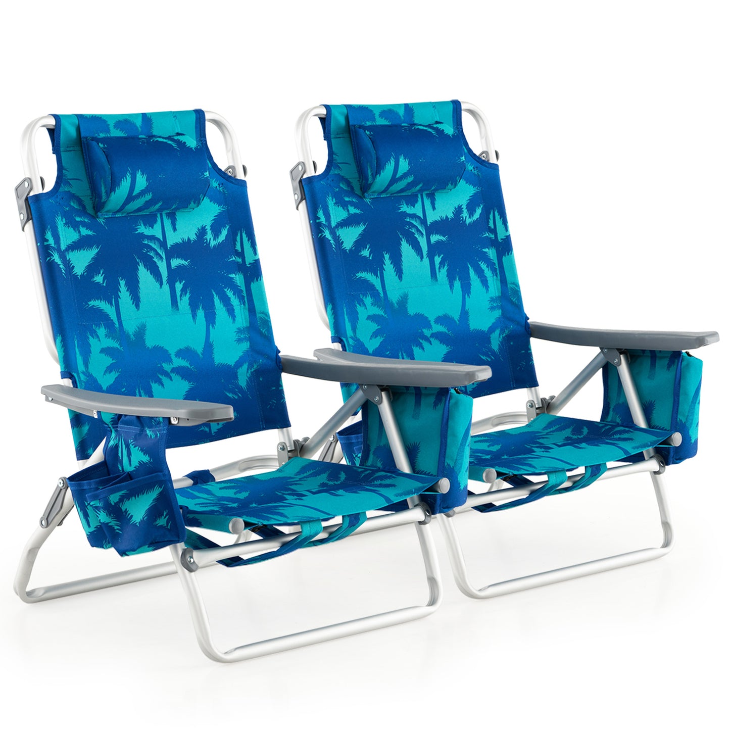 2 Pieces Folding Backpack Beach Chair with Pillow-Multicolor - Peacock Blue