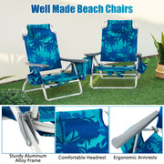 2 Pieces Folding Backpack Beach Chair with Pillow-Peacock Blue