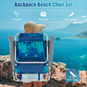 2 Pieces Folding Backpack Beach Chair with Pillow-Peacock Blue