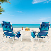 2 Pieces Folding Backpack Beach Chair with Pillow-Peacock Blue