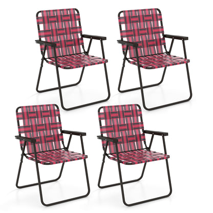 4 Pieces Folding Beach Chair Camping Lawn Webbing Chair-Coffee - Red