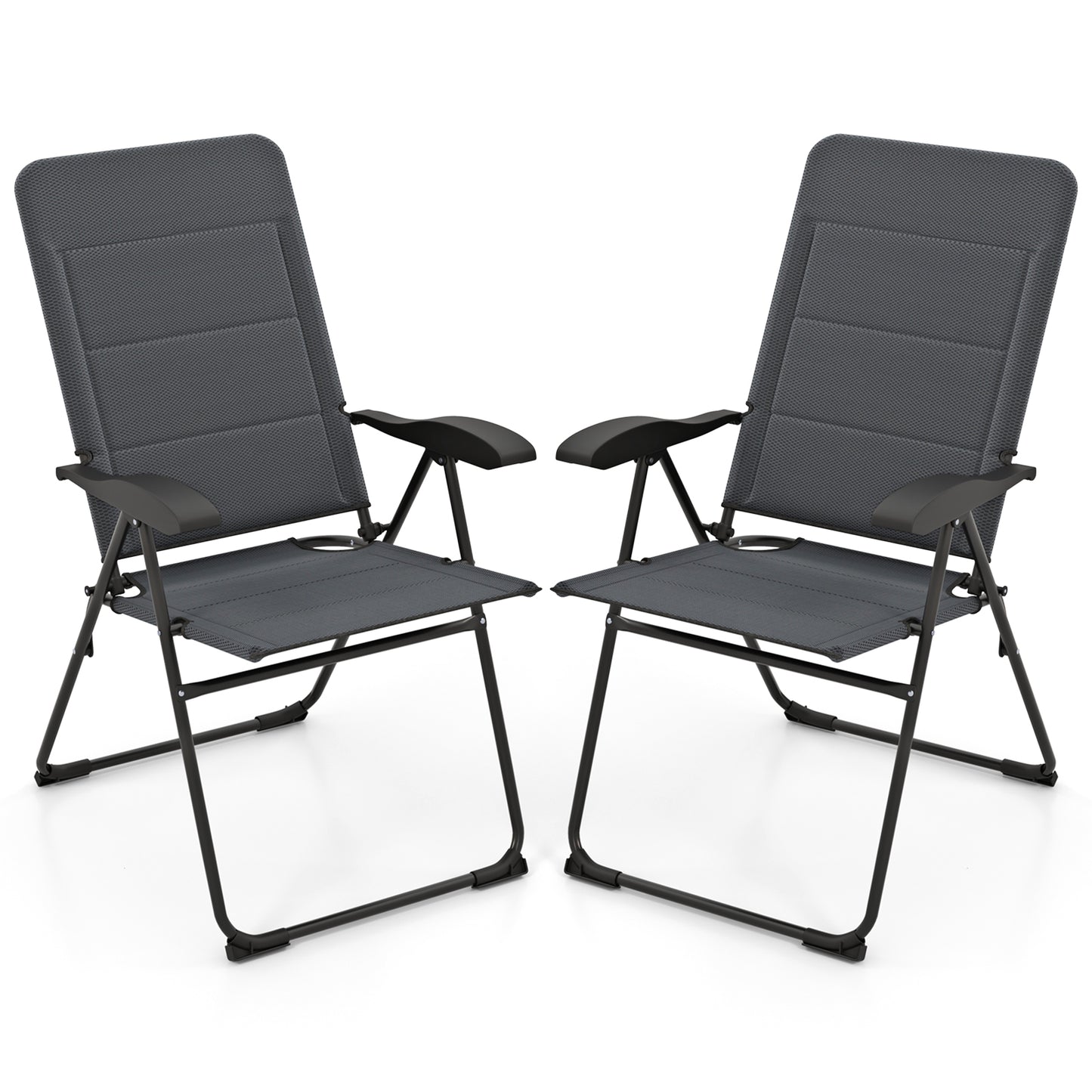 2 Pieces Outdoor Folding Patio Chairs with Adjustable Backrests for Bistro and Backyard