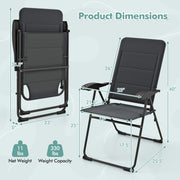 2 Pieces Outdoor Folding Patio Chairs with Adjustable Backrests for Bistro and Backyard-Gray