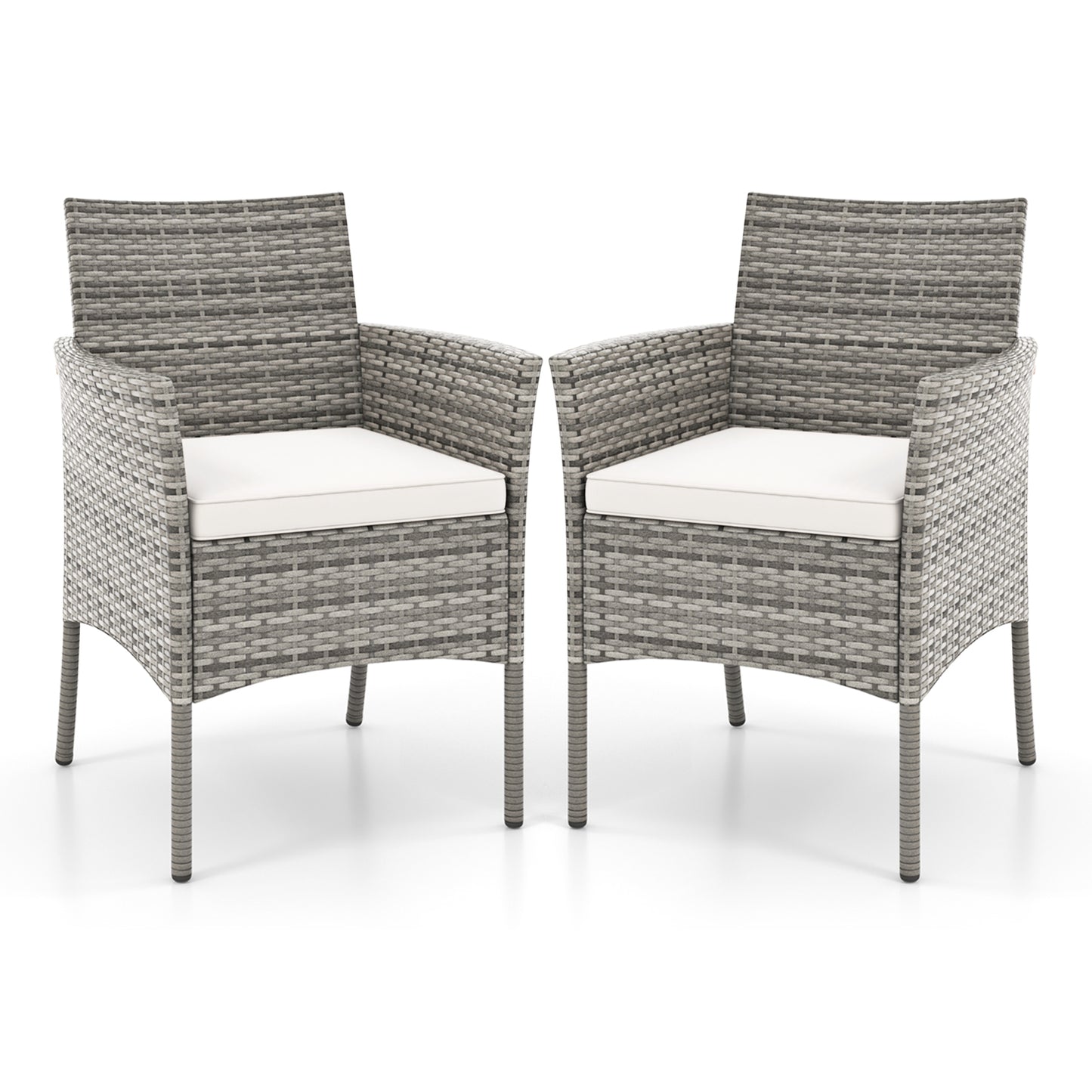 2 Pieces Outdoor PE Rattan Armchairs with Cozy Seat Cushions-White