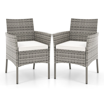 2 Pieces Outdoor PE Rattan Armchairs with Cozy Seat Cushions-White