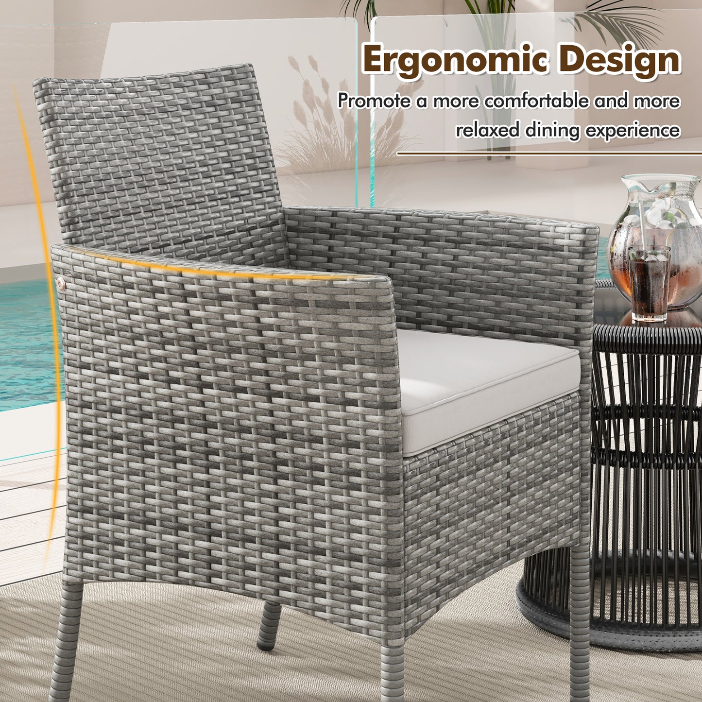 2 Pieces Outdoor PE Rattan Armchairs with Cozy Seat Cushions-White
