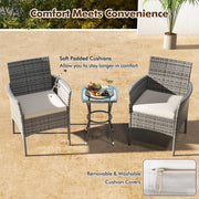 2 Pieces Outdoor PE Rattan Armchairs with Cozy Seat Cushions-White