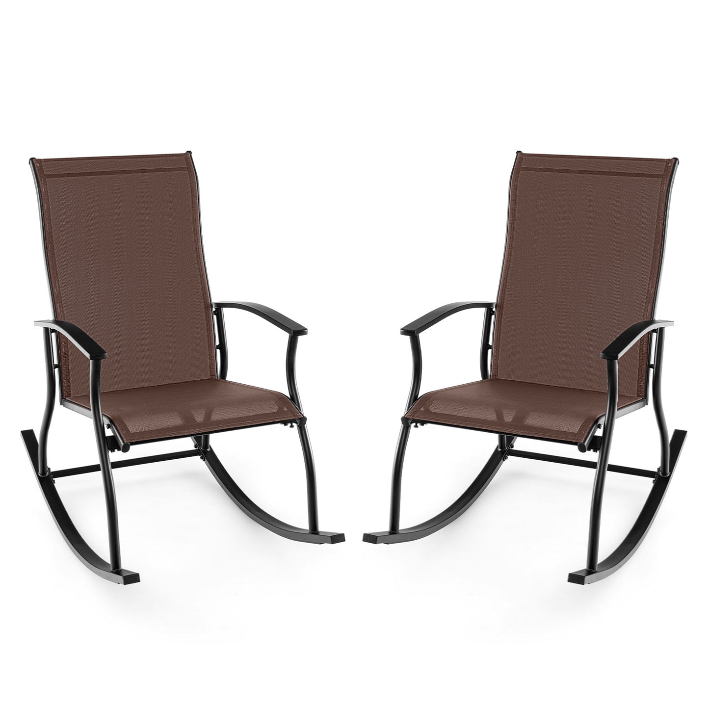 2 Pieces Outdoor Rocking Chairs with Breathable Backrest