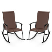 2 Pieces Outdoor Rocking Chairs with Breathable Backrest-Brown