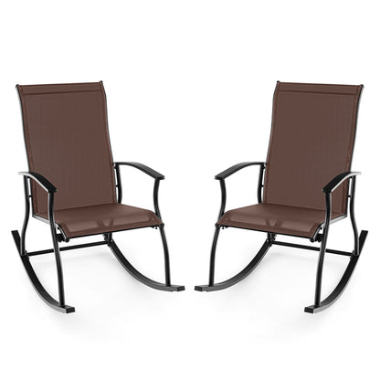 2 Pieces Outdoor Rocking Chairs with Breathable Backrest