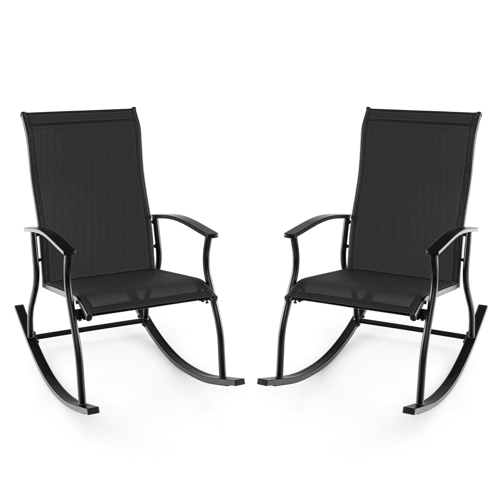 2 Pieces Outdoor Rocking Chairs with Breathable Backrest-Black - Black
