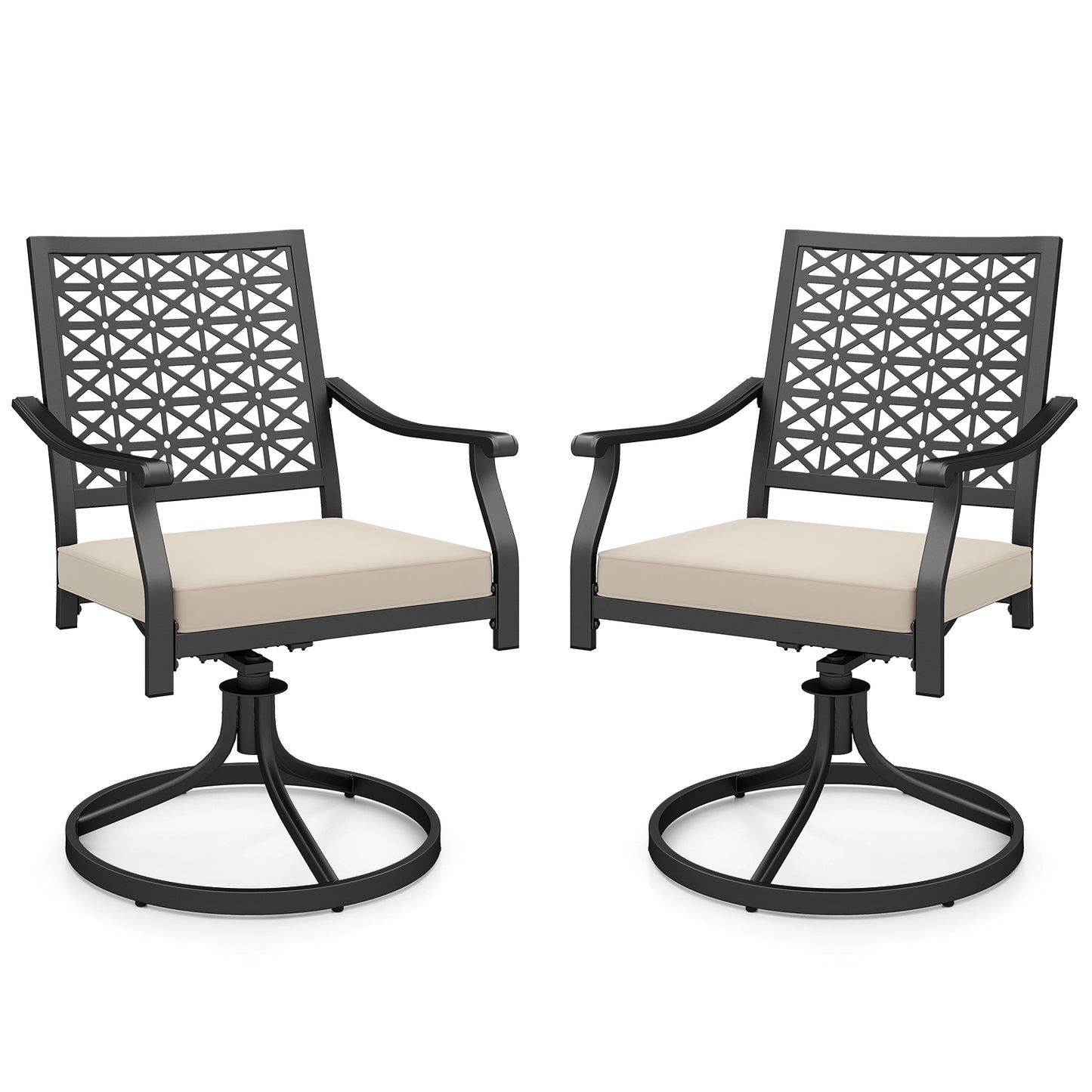 2 Pieces Outdoor Swivel Chairs Patio Dining Chairs with Padded Cushions-Beige