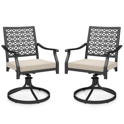 2 Pieces Outdoor Swivel Chairs Patio Dining Chairs with Padded Cushions-Beige