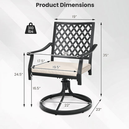 2 Pieces Outdoor Swivel Chairs Patio Dining Chairs with Padded Cushions-Beige