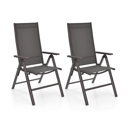 2 Pieces Patio Folding Dining Chairs Aluminium Adjustable Back-Gray