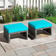 2 Pieces Patio PE Rattan Ottomans with Soft Zippered Cushions for Deck-Green
