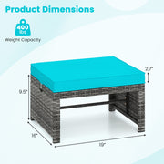 2 Pieces Patio PE Rattan Ottomans with Soft Zippered Cushions for Deck-Green