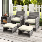 2 Pieces Patio PE Rattan Ottomans with Soft Zippered Cushions for Deck-White