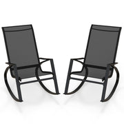 2 Pieces Patio Rocking Chairs Outdoor Sling Fabric Rockers with Ergonomic Backrest and Seat-Black