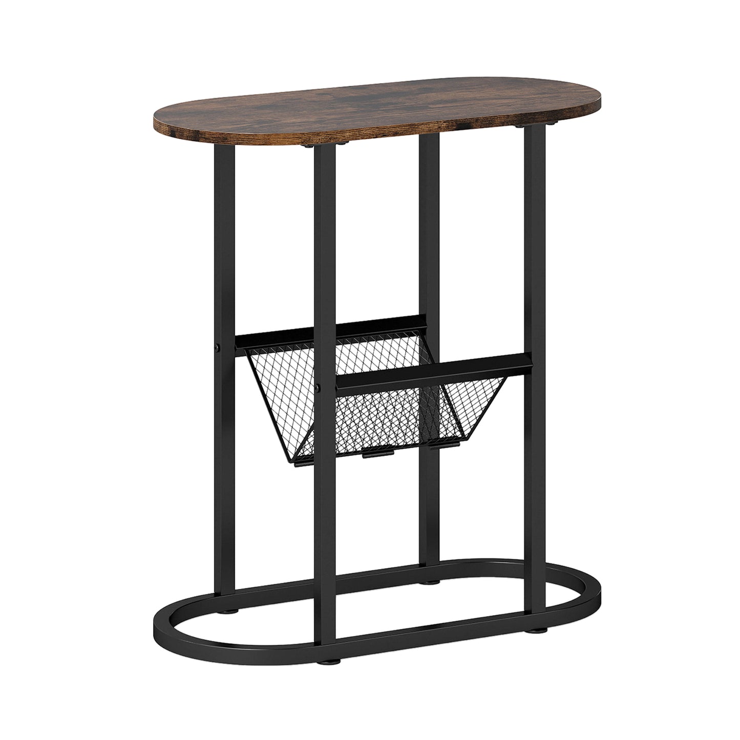 2-tier Oval Narrow Bedside End Table-Rustic Brown