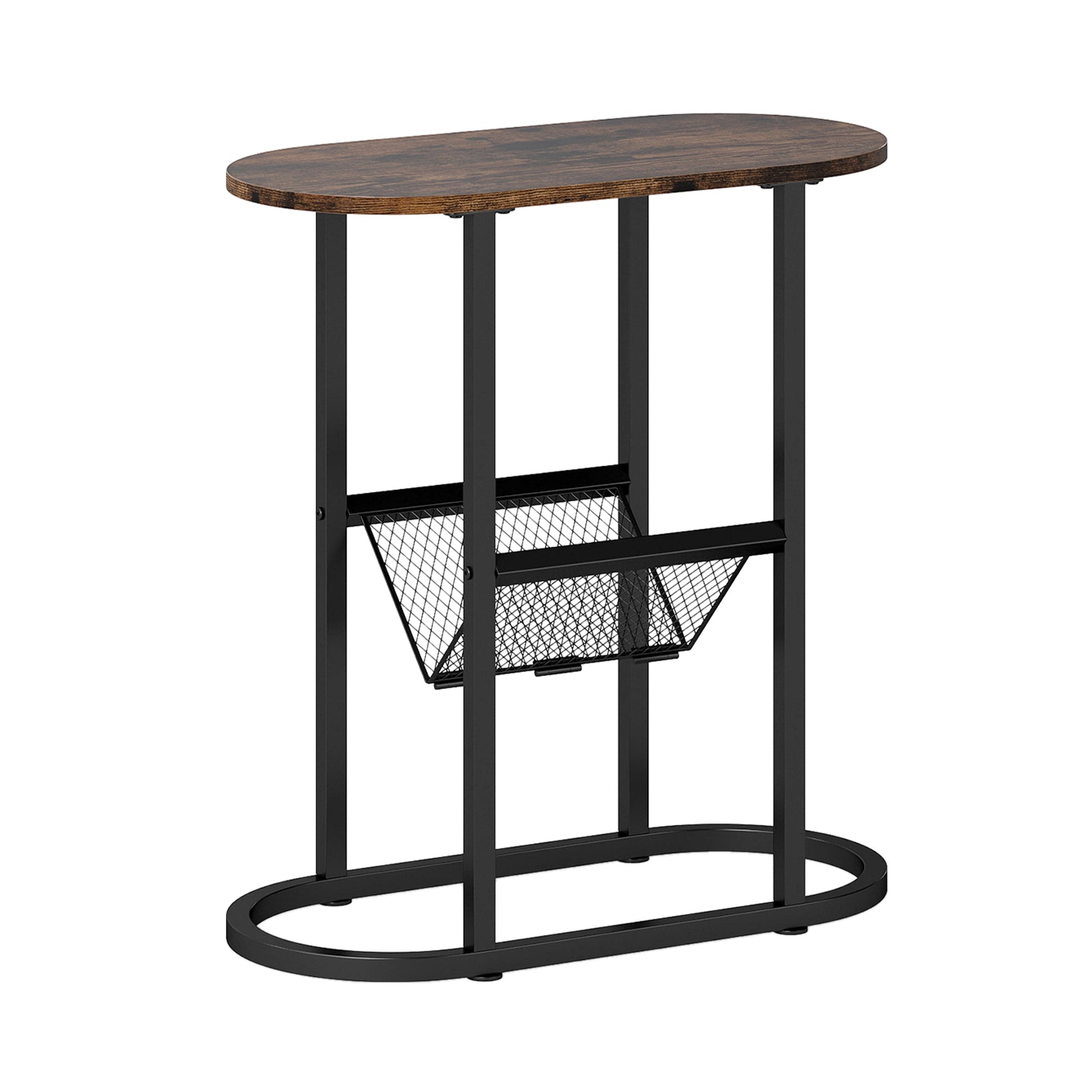 2-tier Oval Narrow Bedside End Table-Rustic Brown