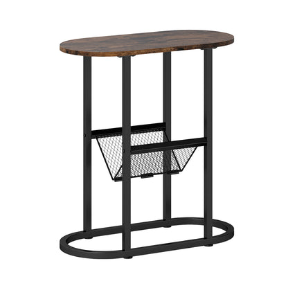 2-tier Oval Narrow Bedside End Table-Rustic Brown