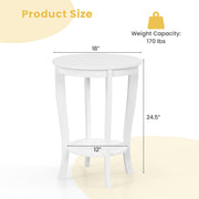 2-tier Round End Table with Solid Wood Legs-White