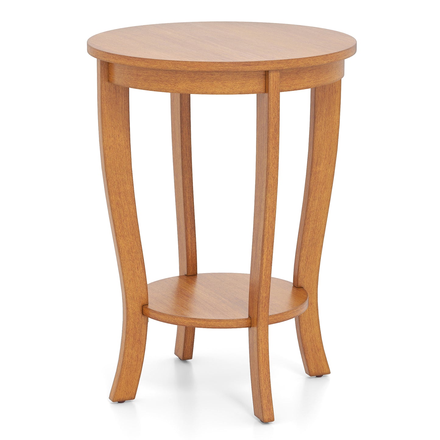 2-tier Round End Table with Solid Wood Legs-Brown - Natural