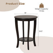 2-tier Round End Table with Solid Wood Legs-Espresso