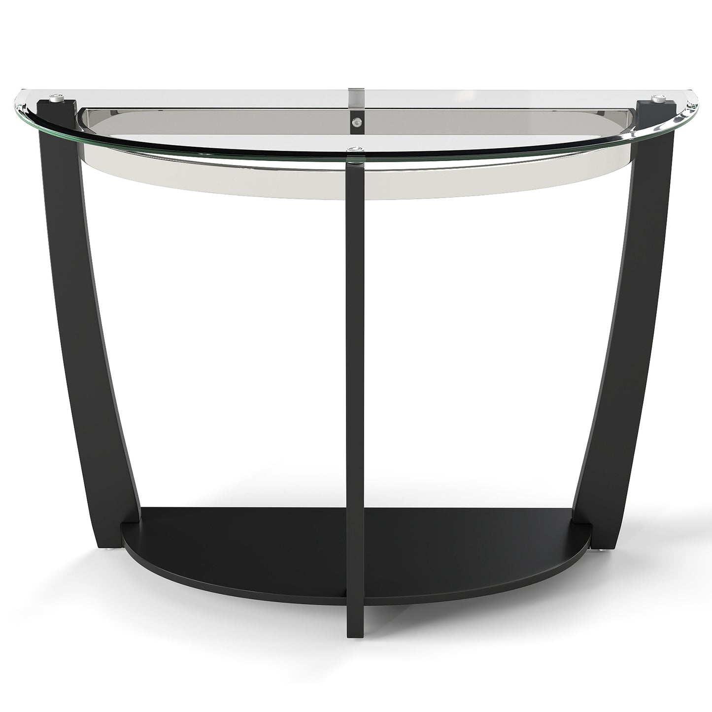 2-tier Tempered Glass Console Table with Clear Glass Top and Open Shelf-Black