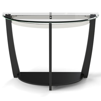 2-tier Tempered Glass Console Table with Clear Glass Top and Open Shelf-Black