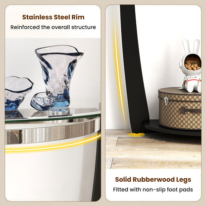 2-tier Tempered Glass Console Table with Clear Glass Top and Open Shelf-Black